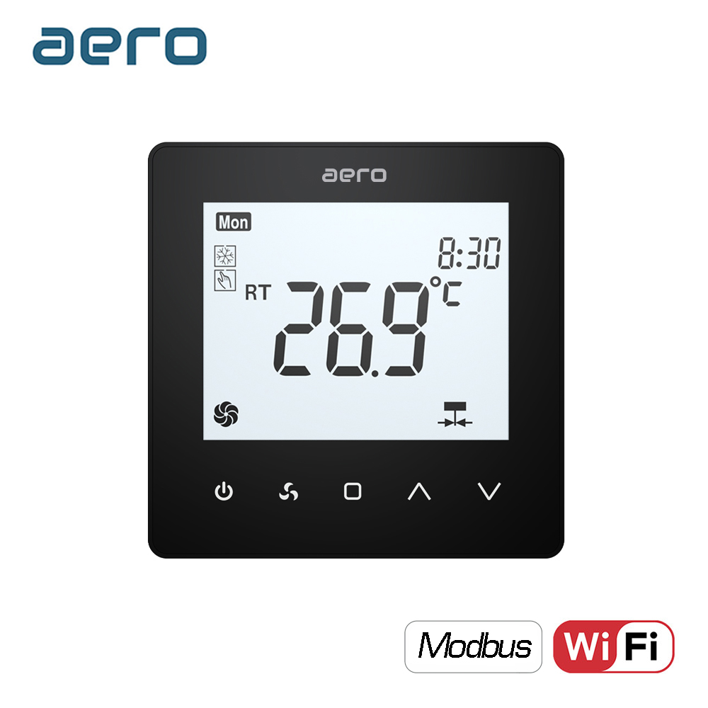 Termostat AERO Seria TP518 pentru Ventiloconvector 2/4 tevi - WiFi, Modbus, Negru