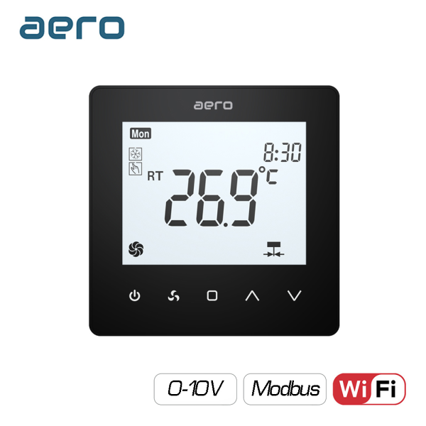Termostat AERO Seria TP518 pentru Ventiloconvector 2/4 tevi - WiFi, Modbus, EC 0-10V, Negru