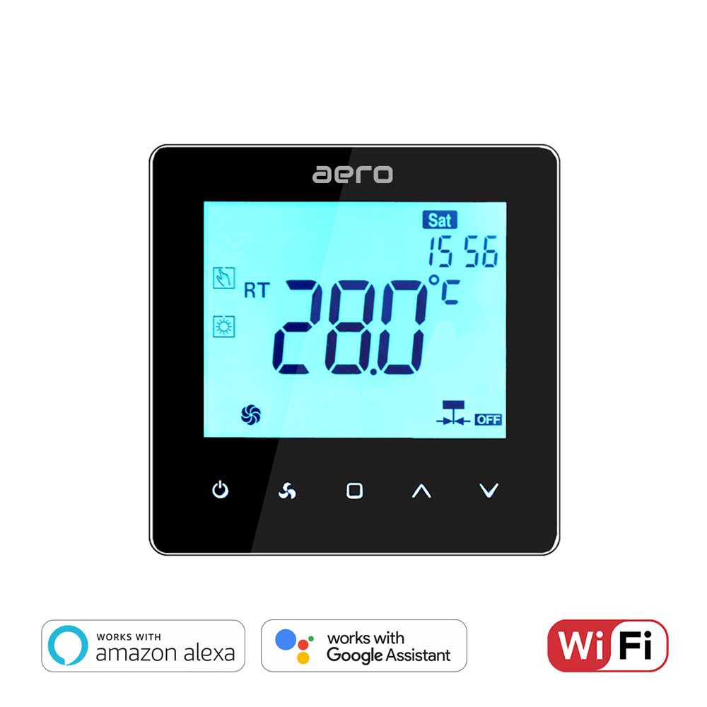 Termostat AERO Seria TP528 pentru Ventiloconvector 4 tevi - WiFi, Negru