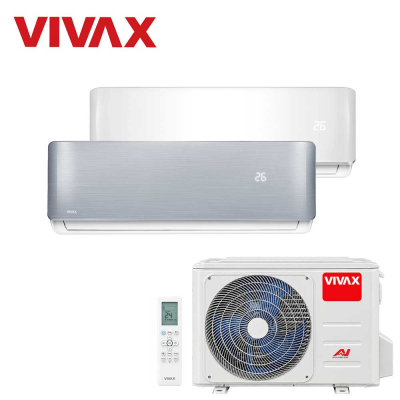 Aer conditionat multisplit Vivax 14000 BTU, 2 unitati R-design, 9+12 BTU, White/Silver