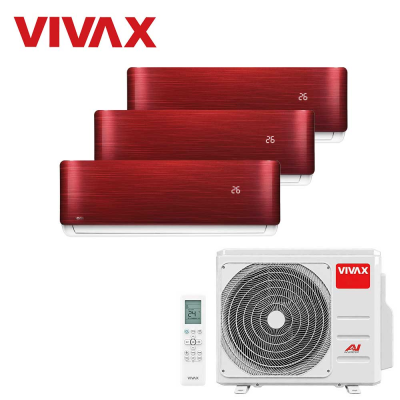 Aer conditionat multisplit Vivax 27000 BTU, 3 unitati R-design, 12+12+12 BTU, Red