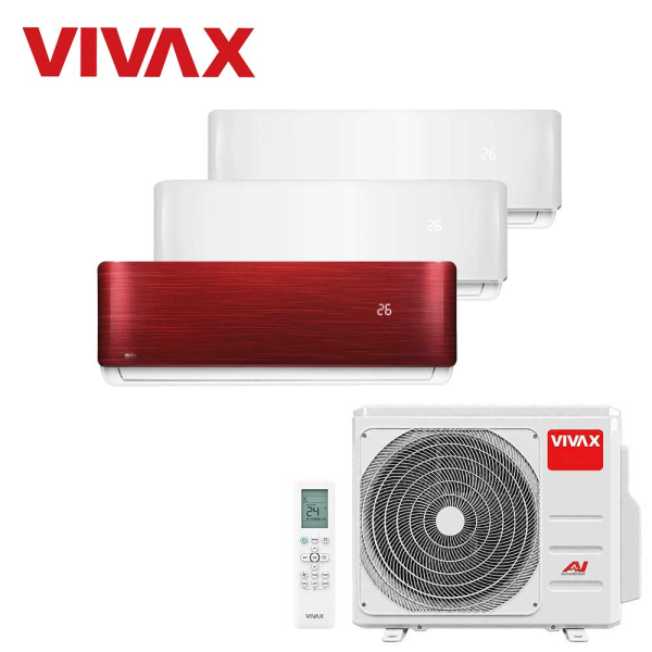Aer conditionat multisplit Vivax 27000 BTU, 3 unitati R-design, 9+9+12 BTU, White/Red
