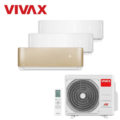 Aer conditionat multisplit Vivax 21000 BTU, 3 unitati R-design, 9+9+12 BTU, White/Gold