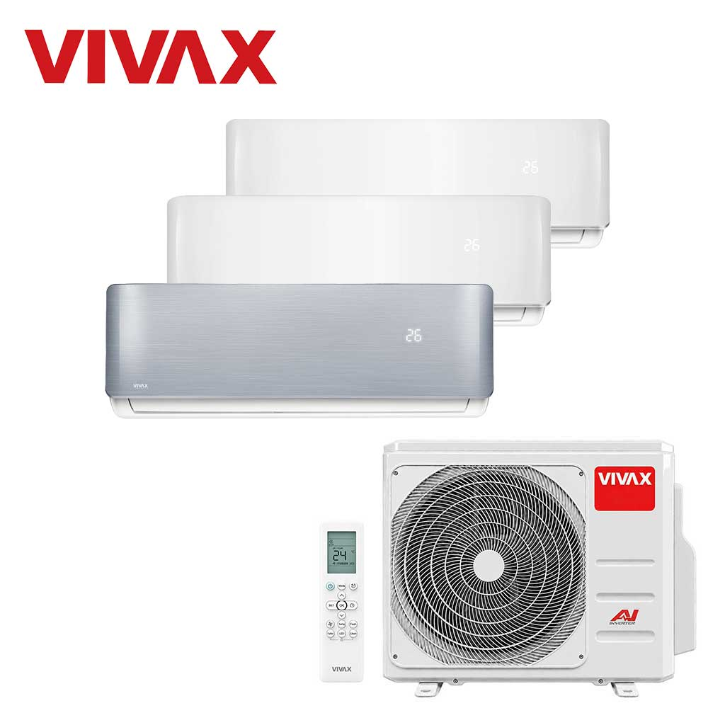 Aer conditionat multisplit Vivax 27000 BTU, 3 unitati R-design, 9+9+12 BTU, White/Silver