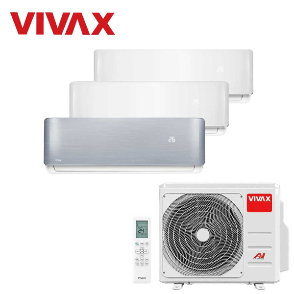Aer conditionat multisplit Vivax 27000 BTU, 3 unitati R-design, 9+9+12 BTU, White/Silver