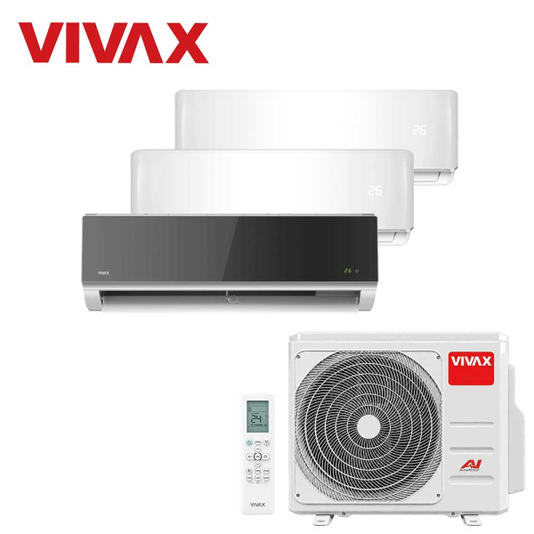 Aer conditionat multisplit Vivax 21000 BTU, 3 unitati R-design, 9+9+12 BTU, White/Silver Mirror