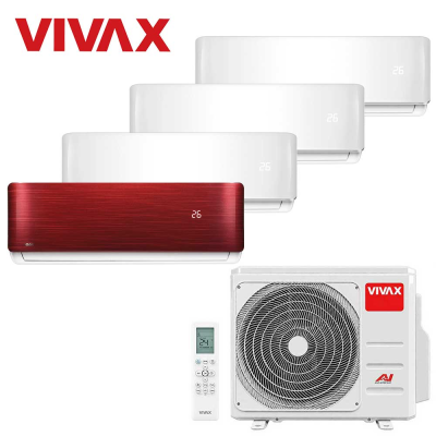 Aer conditionat multisplit Vivax 36000 BTU, 4 unitati R-design, 9+9+9+12 BTU, White/Red
