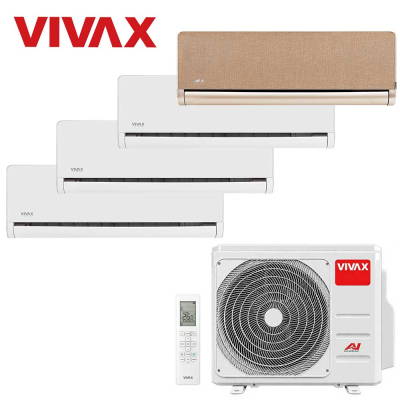Aer conditionat multisplit Vivax 36000 BTU, 4 unitati H-design, 9+9+9+12 BTU, White/Gold