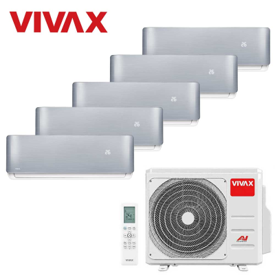 Aer conditionat multisplit Vivax 42000 BTU, 5 unitati R-design, 9+9+9+9+9 BTU, Silver