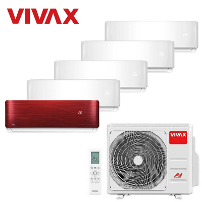 Aer conditionat multisplit Vivax 42000 BTU, 5 unitati R-design, 9+9+9+9+12 BTU, White/Red