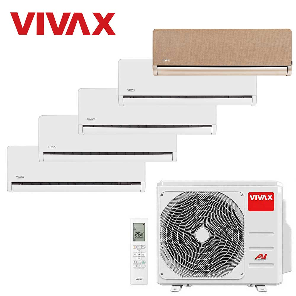 Aer conditionat multisplit Vivax 42000 BTU, 5 unitati H-design, 9+9+9+9+12 BTU, White/Gold