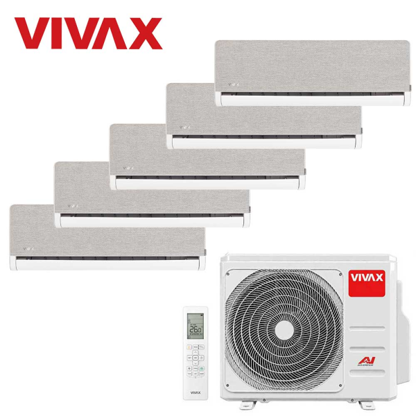 Aer conditionat multisplit Vivax 42000 BTU, 5 unitati H-design, 9+9+9+9+12 BTU, Silver