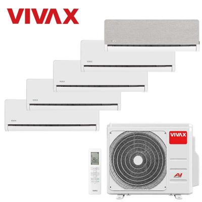Aer conditionat multisplit Vivax 42000 BTU, 5 unitati H-design, 9+9+9+9+12 BTU, White/Silver