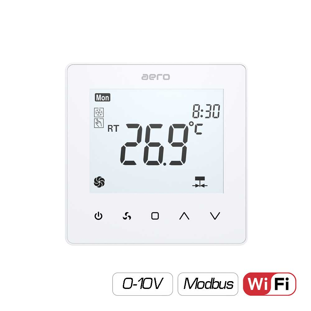 Termostat AERO Seria TP518 pentru Ventiloconvector 2/4 tevi - WiFi, Modbus, EC 0-10V, Alb