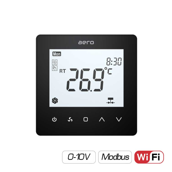 Termostat AERO Seria TP518 pentru Ventiloconvector 2/4 tevi - WiFi, Modbus, EC 0-10V, Negru