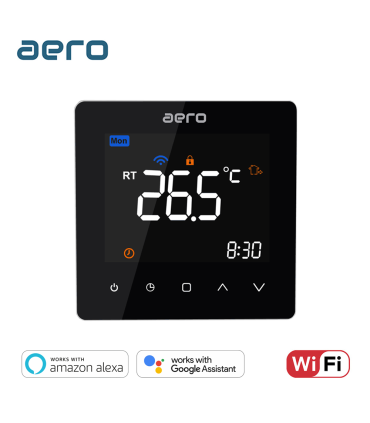 Termostat AERO TP538WHPW Black, Wi-Fi, pentru Incalzire in Pardoseala cu Agent Termic, Smart, Programabil, Negru