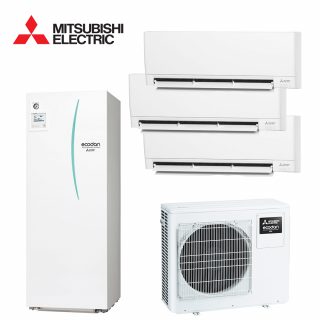 Pompa de Caldura Hybrid Mitsubishi Electric PXZ-4F75VG / ERST20D-VM2D / 3x MSZ-AY25VGKP R32 7.5 kW 230V Boiler ACM
