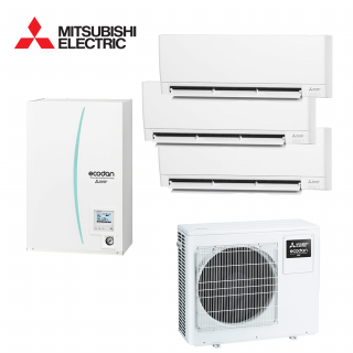 Pompa de Caldura Hybrid Mitsubishi Electric PXZ-4F75VG / ERSD-VM2D / 3x MSZ-AY25VGKP R32 7.5 kW 230V Boiler ACM
