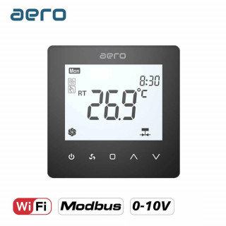 Termostat AERO TP518FC4WN-FV(2/4)Black, pentru Ventiloconvector, WiFi, Modbus, Ventilator EC 0-10V, 2/4 tevi, Tuya, Smart, Negru