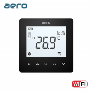 Termostat AERO TP518FC4W Black, pentru Ventiloconvector, 2/4 tevi, WiFi, Tuya, Smart Life, Alexa, Google, Negru