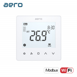 Termostat AERO TP518FC4WN White, pentru Ventiloconvector, 2/4 tevi, WiFi, Modbus, Tuya, Smart Life, Alexa, Google, Alb