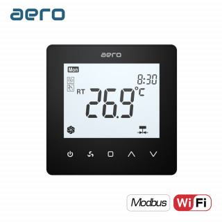 Termostat AERO TP518FC4WN Black, pentru Ventiloconvector, 2/4 tevi, WiFi, Modbus, Tuya, Smart Life, Alexa, Google, Negru