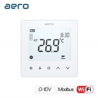 Termostat AERO TP518FC4WN-FV White, pentru Ventiloconvector, Aeroterma, 2/4 tevi, WiFi, Modbus, Ventilator EC 0-10V, Tuya, Smart