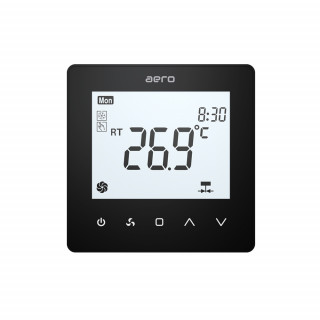 Termostat AERO TP518FC4WN-FV Black, pentru Ventiloconvector, Aeroterma, 2/4 tevi, WiFi, Modbus, Ventilator EC 0-10V, Tuya, Smart