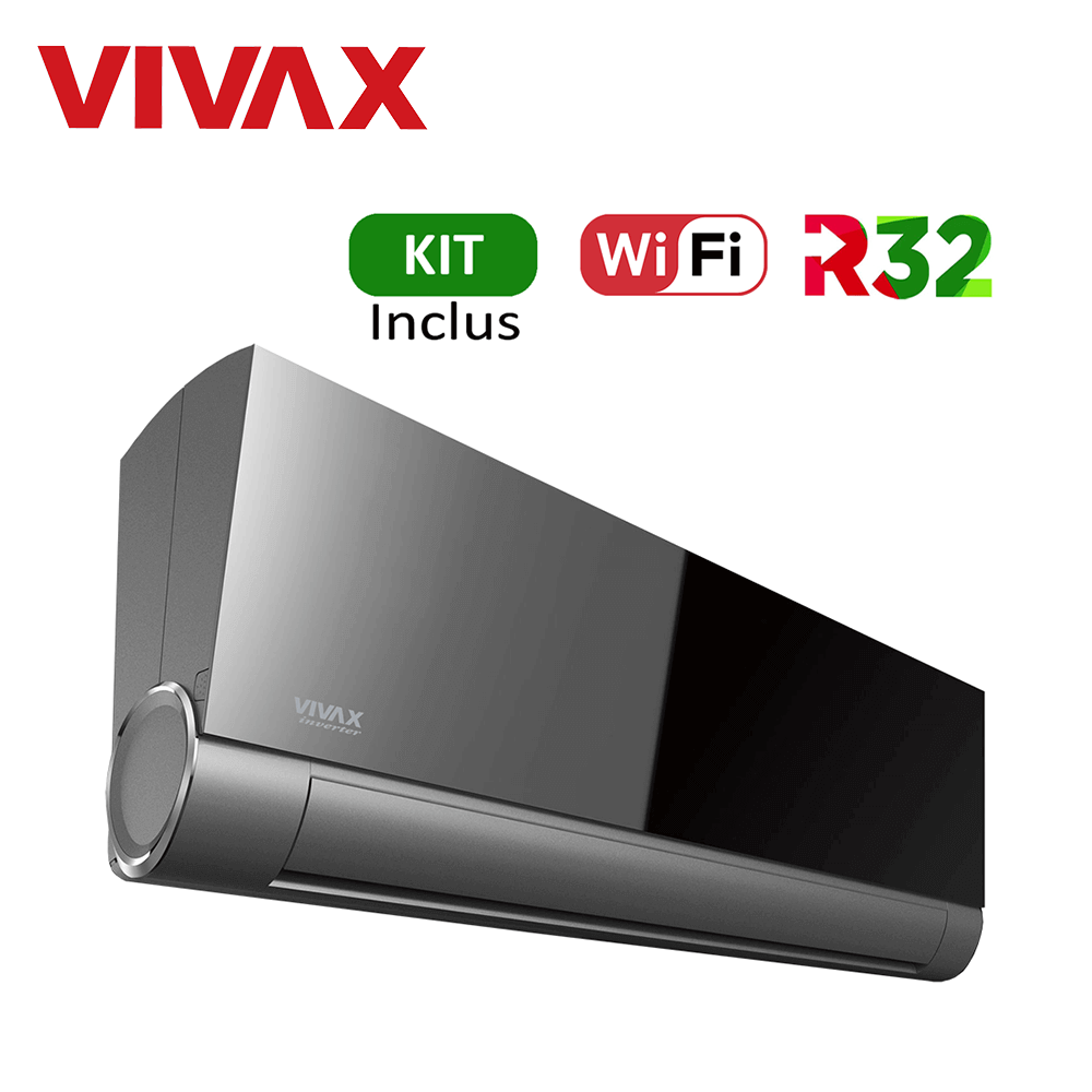 Aer conditionat Vivax V-Design 9000 BTU - WiFi, Kit inclus, Gray Mirror