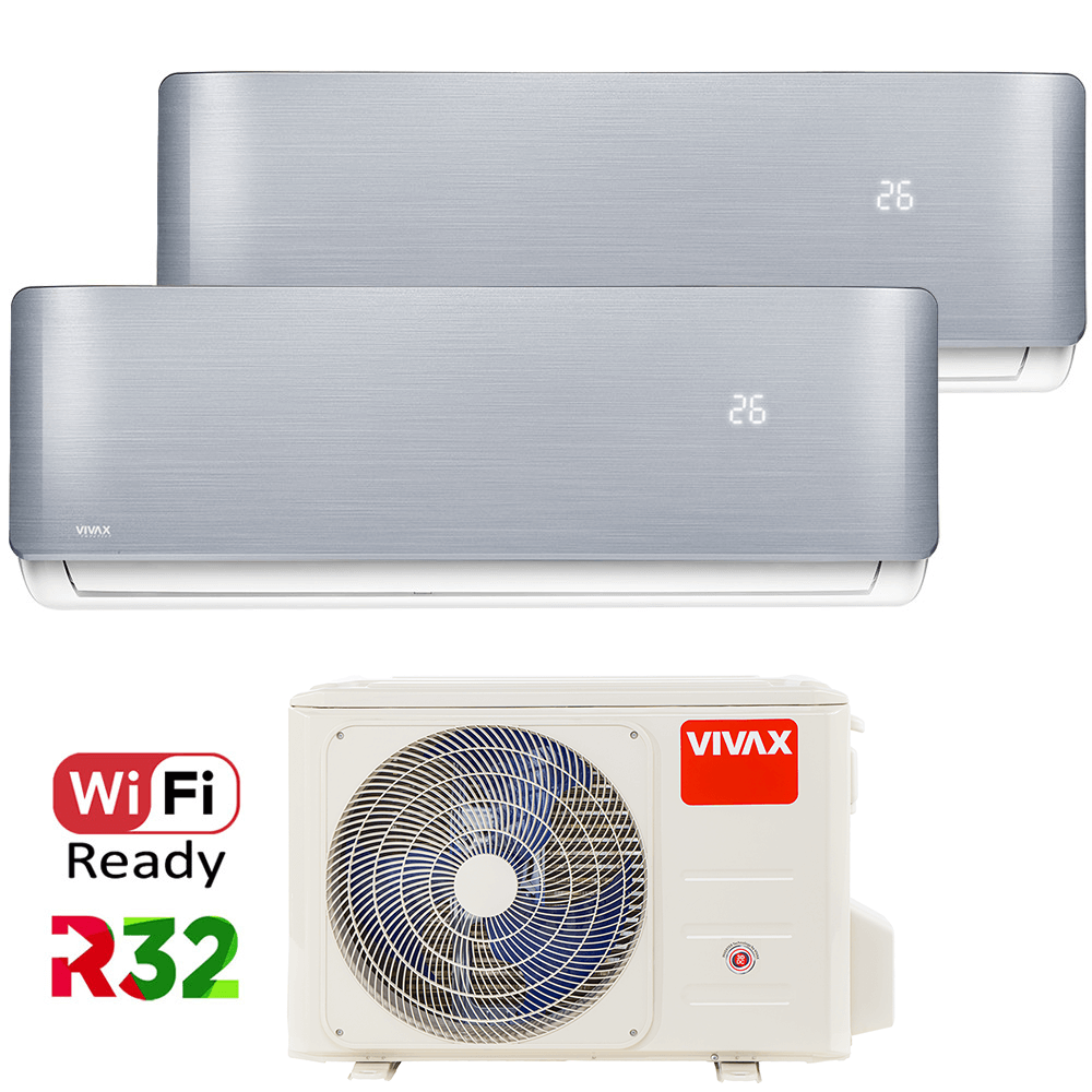 Aer conditionat multisplit Vivax 18000 BTU, 2 unitati R-design, 9+12 BTU, Silver