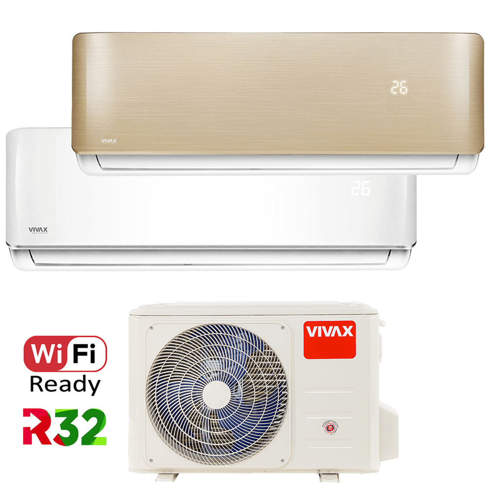 Aer conditionat multisplit Vivax 14000 BTU, 2 unitati R-design, 9+12 BTU, White/Gold