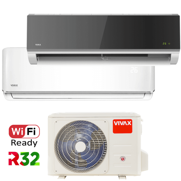Aer conditionat multisplit Vivax 14000 BTU, 2 unitati R-design, 9+12 BTU, White/Silver Mirror