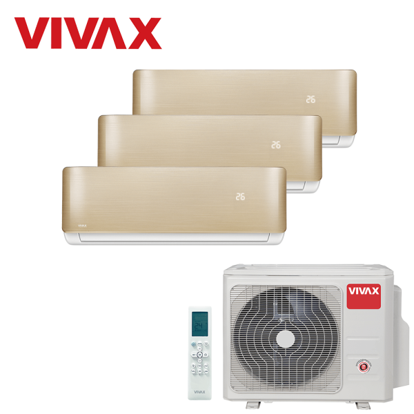 Aer conditionat multisplit Vivax 27000 BTU, 3 unitati R-design, 9+9+9 BTU, Gold