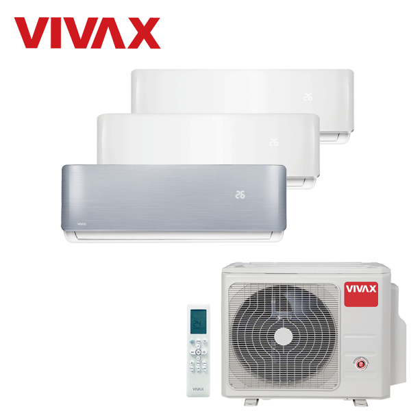Aer conditionat multisplit Vivax 27000 BTU, 3 unitati R-design, 9+9+12 BTU, White/Silver