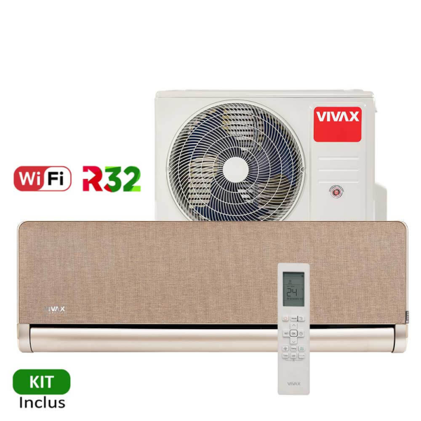Aer conditionat Vivax H+Design 9000 BTU - WiFi, Kit inclus, Gold