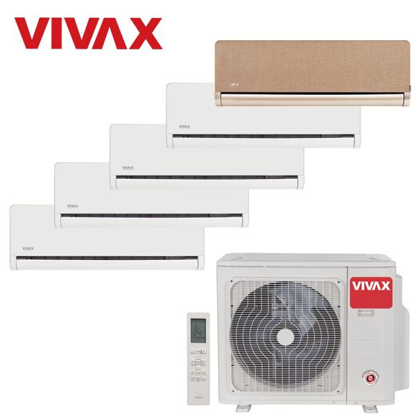 Aer conditionat multisplit Vivax 42000 BTU, 5 unitati H-design, 9+9+9+9+12 BTU, White/Gold