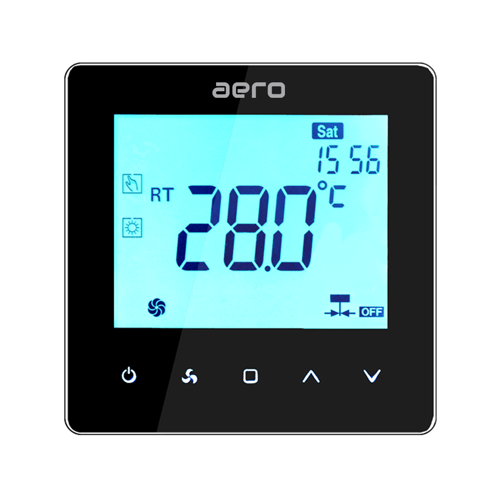 Termostat AERO Seria TP528 pentru Ventiloconvector 2 tevi - WiFi, Negru