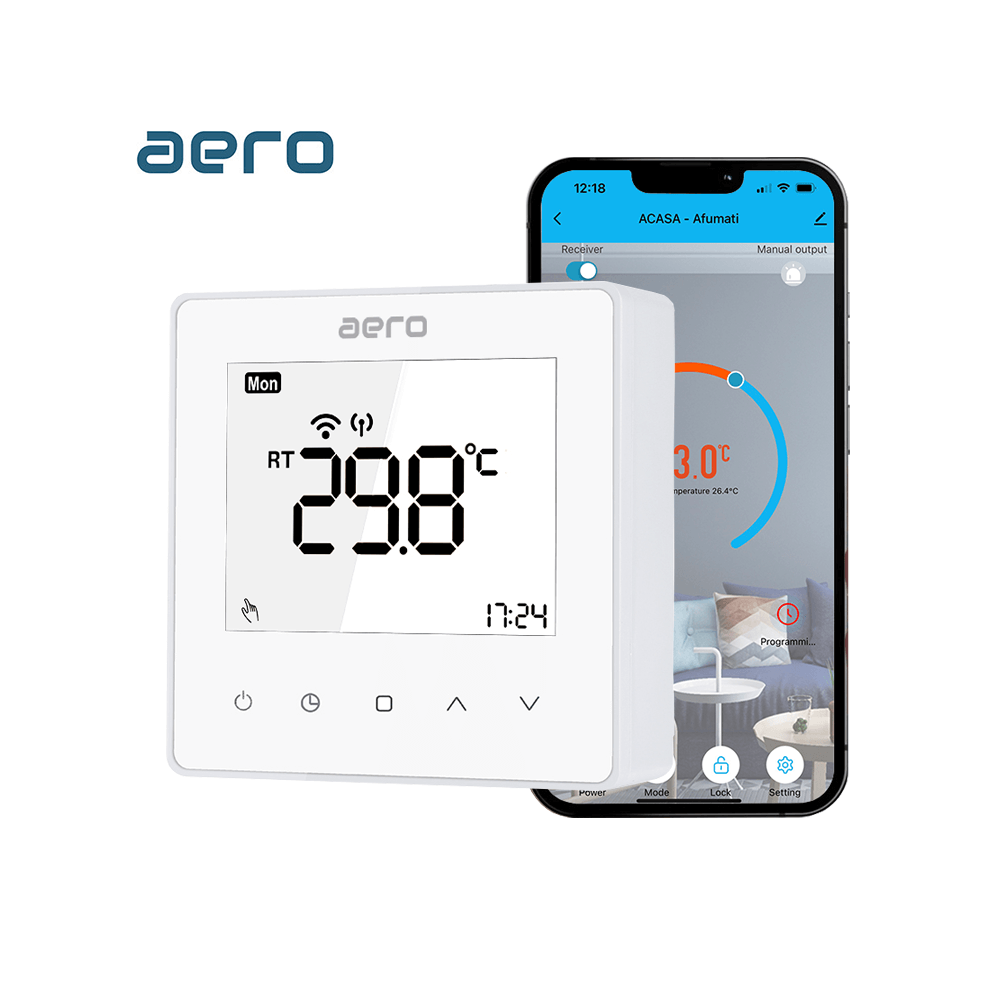 Termostat AERO Seria TP608 pentru Centrala Termica fara fir - WiFi, Wireless, Alb