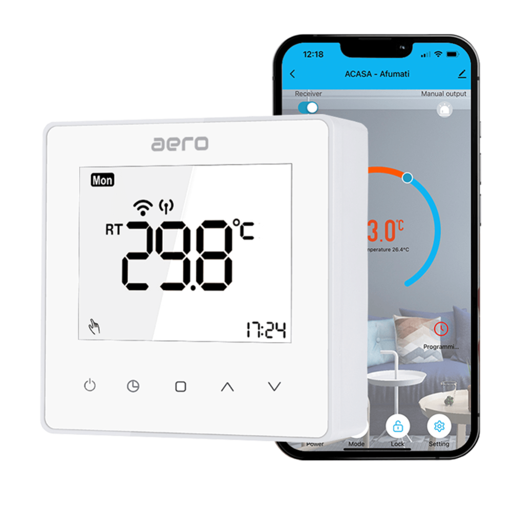 Termostat AERO Seria TP608 pentru Centrala Termica fara fir - WiFi, Wireless, Alb