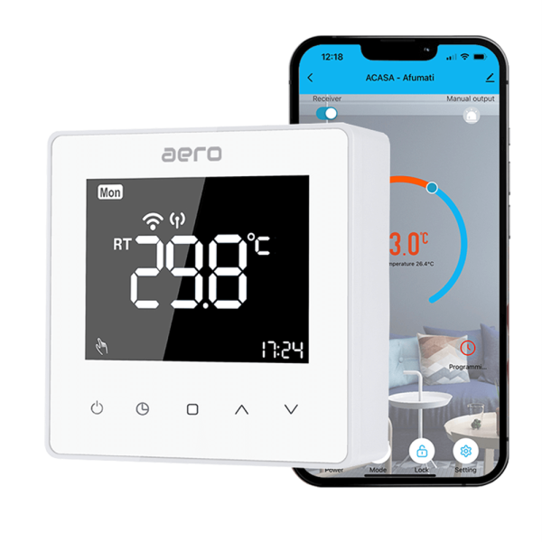 Termostat AERO Seria TP618 pentru Centrala Termica fara fir - WiFi, Wireless, Alb