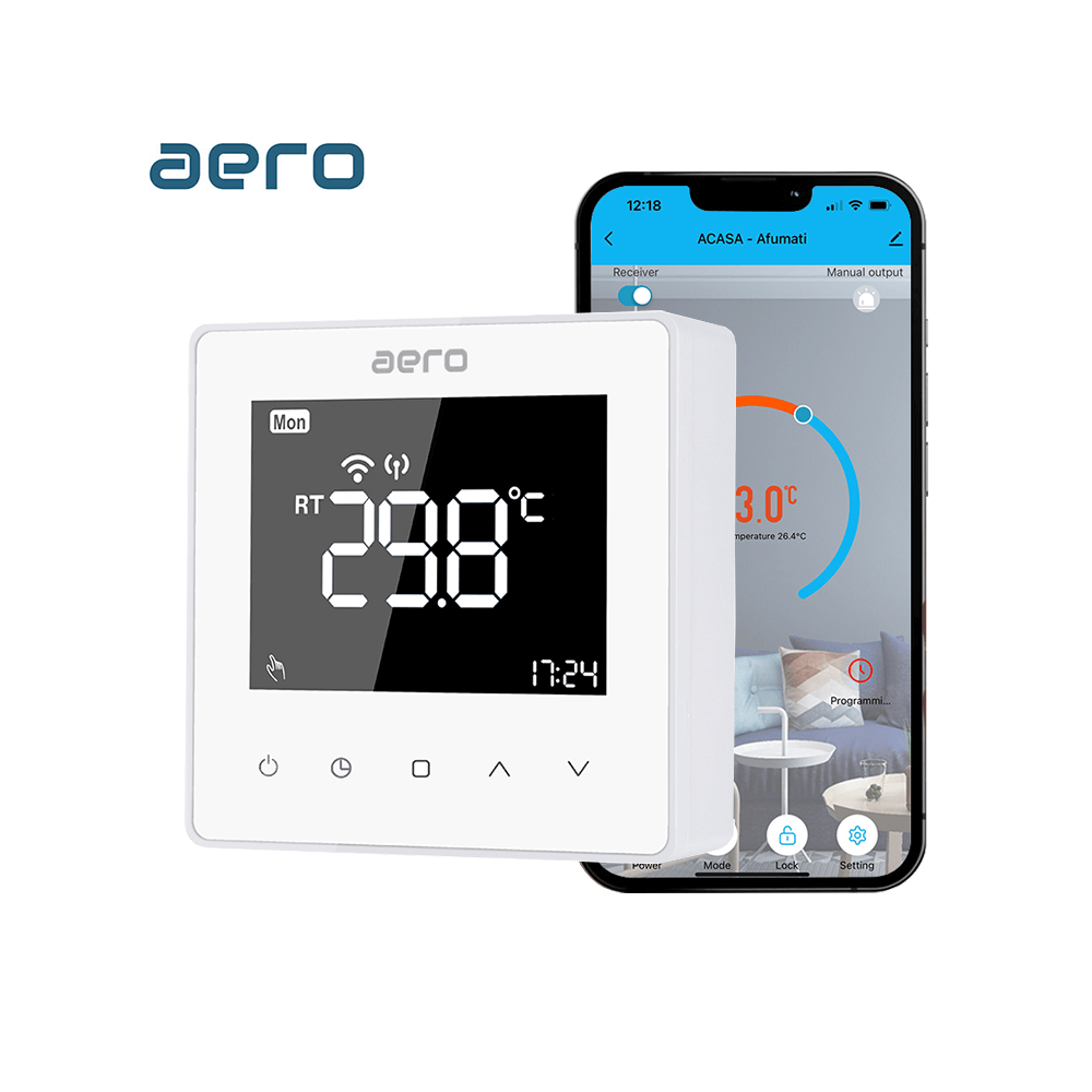 Termostat AERO Seria TP618 pentru Centrala Termica fara fir - WiFi, Wireless, Alb
