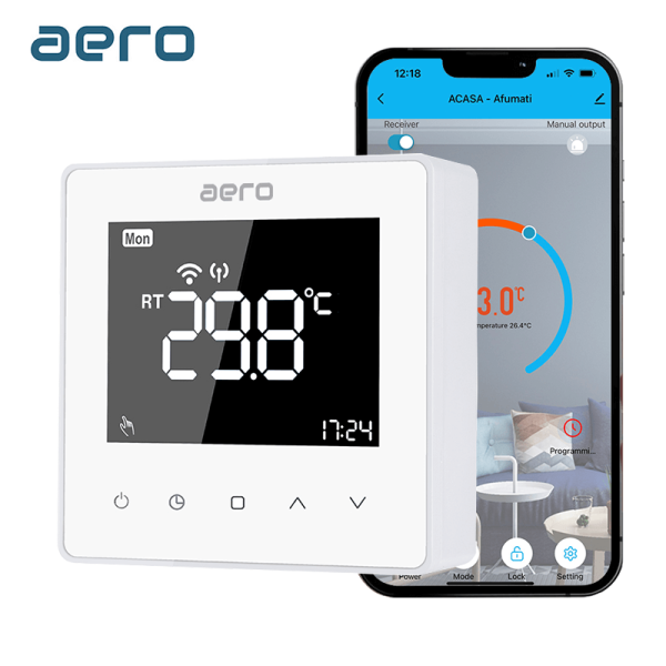 Termostat AERO Seria TP618 pentru Centrala Termica fara fir - WiFi, Wireless, Alb