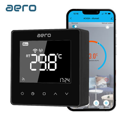 Termostat AERO Seria TP618 pentru Centrala Termica fara fir - WiFi, Wireless, Negru