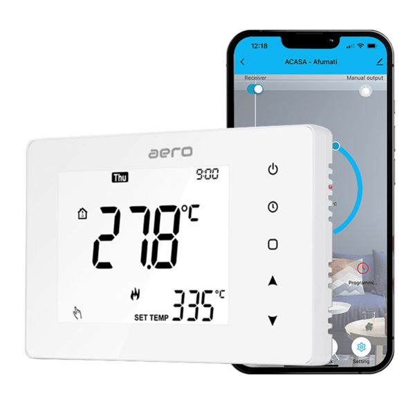 Termostat AERO Seria TP708 pentru Centrala Termica fara fir - WiFi, Wireless, Alb