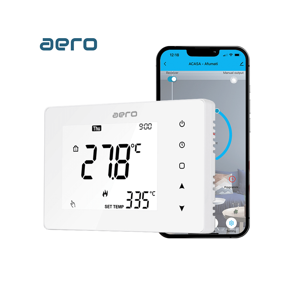 Termostat AERO Seria TP708 pentru Centrala Termica fara fir - WiFi, Wireless, Alb