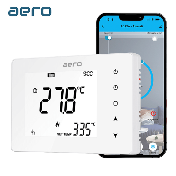 Termostat AERO Seria TP708 pentru Centrala Termica fara fir - WiFi, Wireless, Alb