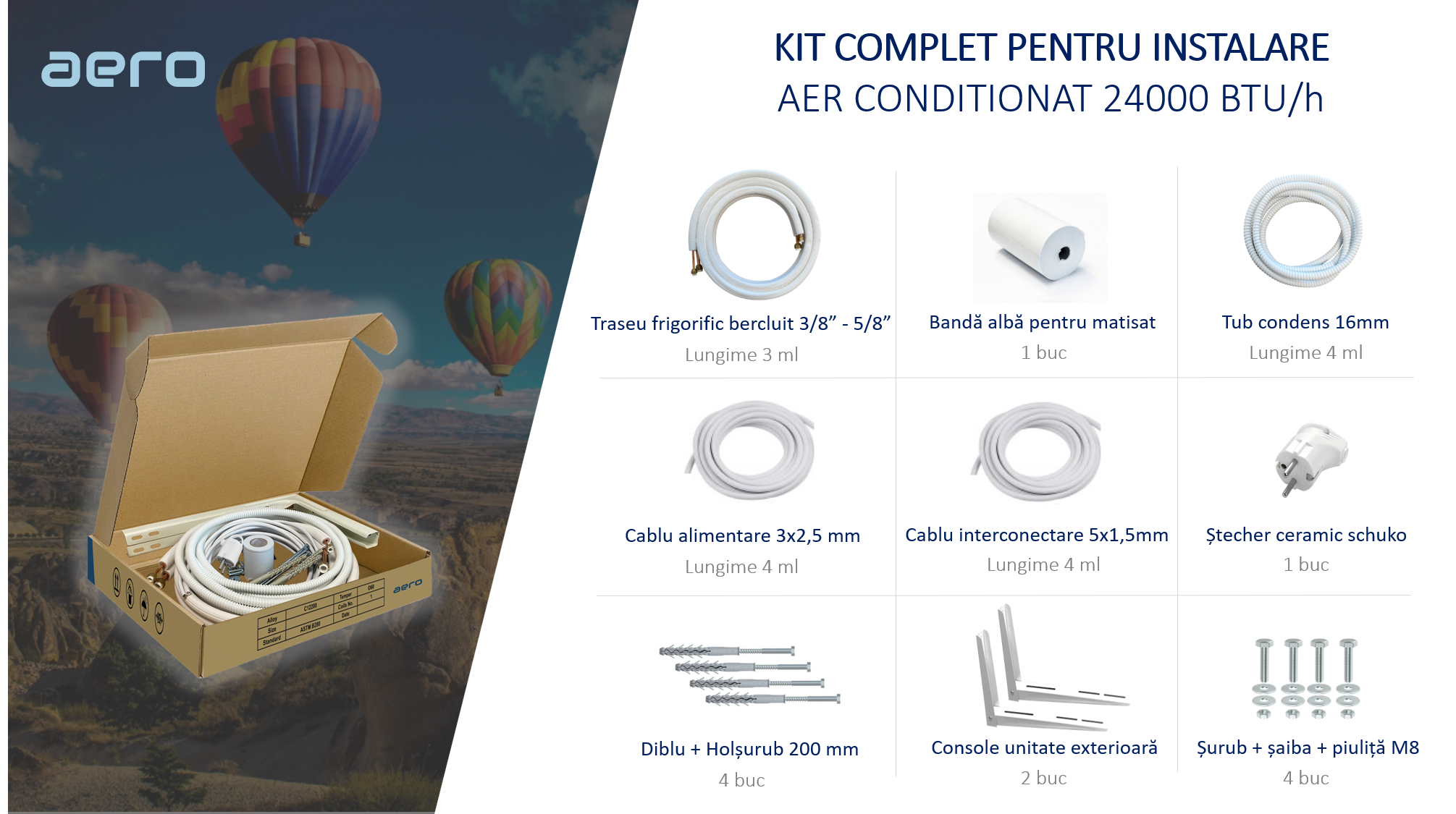 kit complet instalare aer conditionat 24000