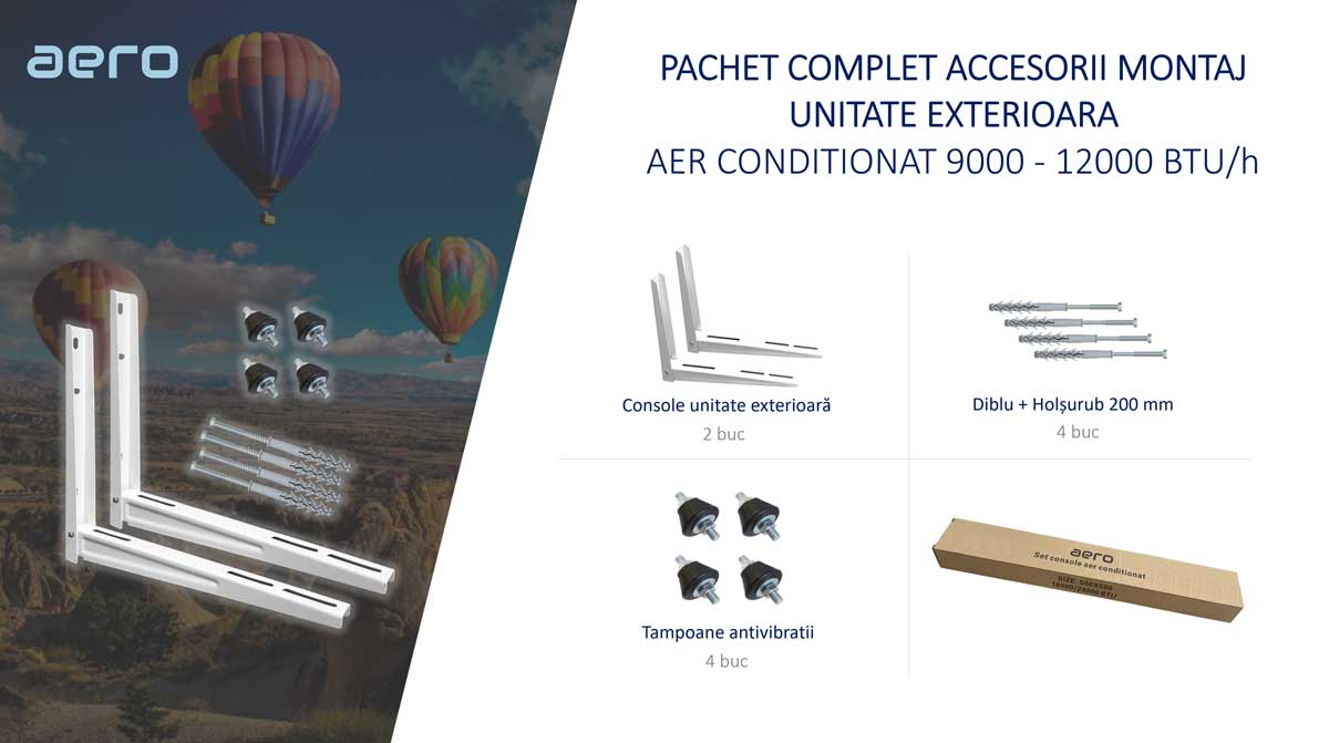 Pachet complet accesorii montaj unitate exterioara aer conditionat 9000-12000 BTU
