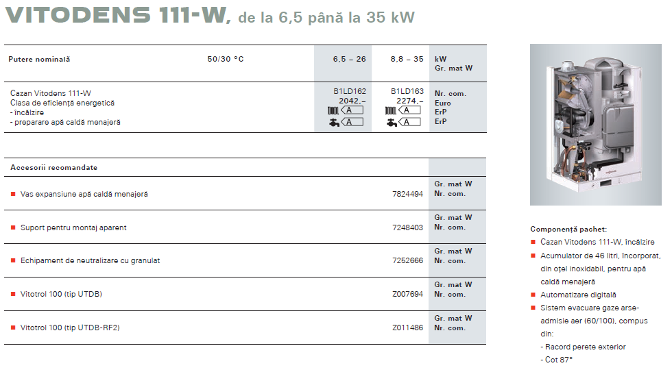 Centrala Termica in Condensatie cu Boiler Incorporat 46 litri VIESSMANN VITODENS 111-W 26 kW